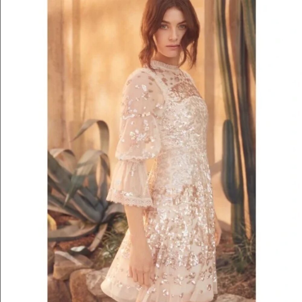 Needle & Thread Blush Pink Sequin Mini Dress Size 2 Romantic - Picture 13 of 13